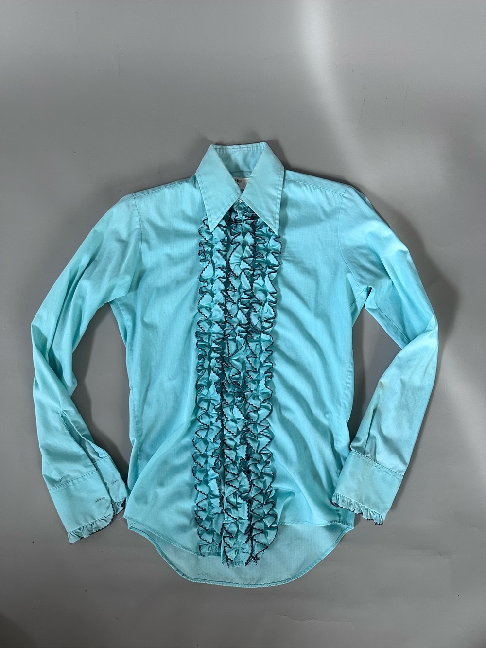 Vintage Aqua Ruffle-Front Dress Shirt
